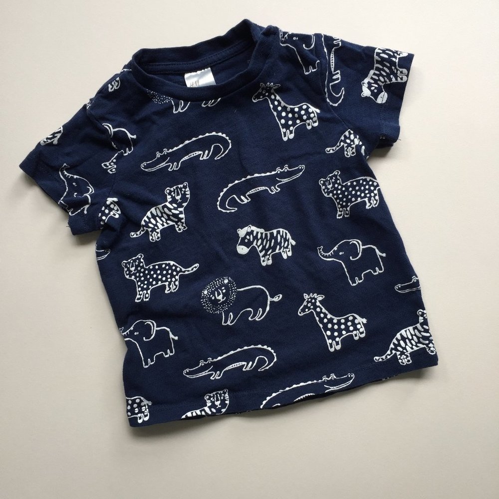 H&M 4-6m Short Sleeve Navy Animal Print T-Shirt